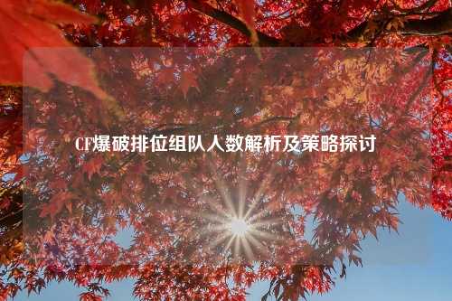 CF爆破排位组队人数解析及策略探讨